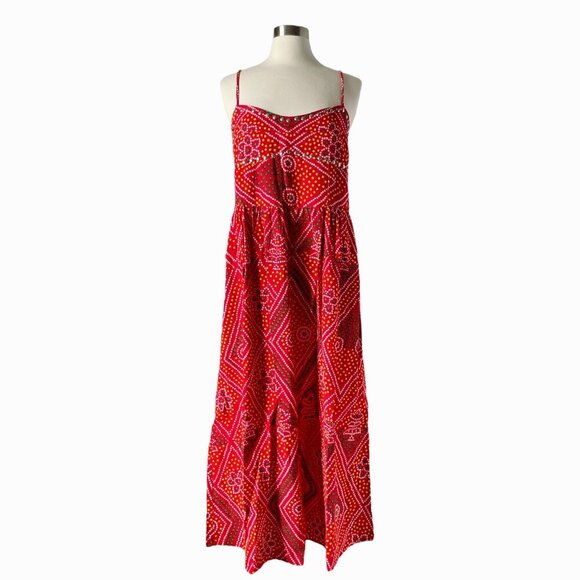 Alix of Bohemia Autumn Scarlett Bandani Dress XL Red Cotton Boho Maxi - Picture 4 of 10